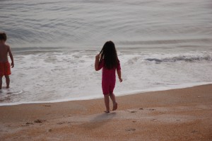 Margaret at the ocean for the first time